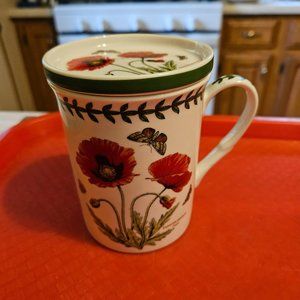 botanic garden bone china mug&matching coaster/mug cover red poppy Portmeriion